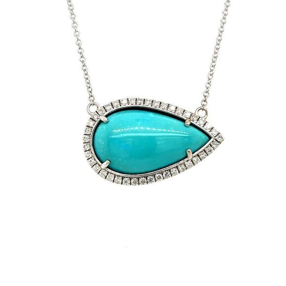 Persian Turquoise Diamond Pendant 18.5" 14k WG 11.36 TCW Certified 300680 - Picture 1 of 9